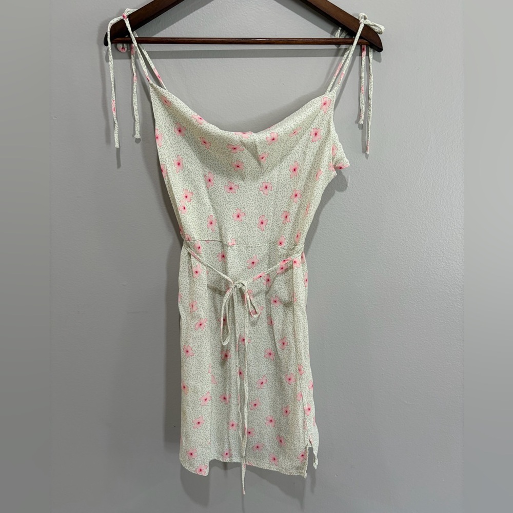 Endless Blu Floral Tie Strap Mini Dress Cottagecore Pink Flowers Size M